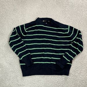 Vintage Townsley Sweater Women's Pullover Crew Neck Navy Blue Green Stripe Large